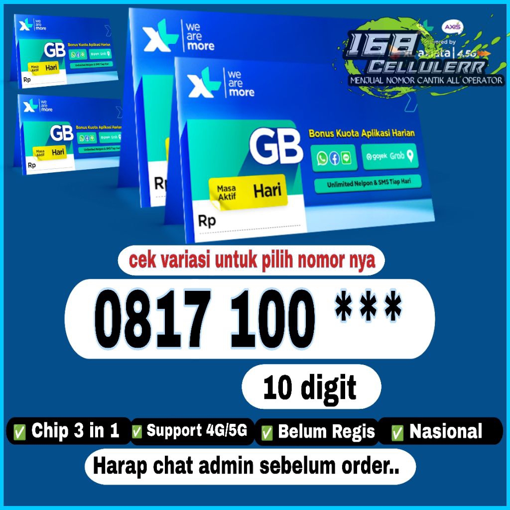 NOMOR CANTIK XL AXIATA 4GLTE F.8 SERI TRIPLE RAPIH 10 DIGIT