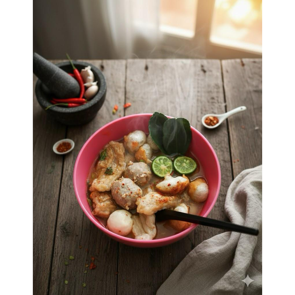Bakso homemade enak komplit dengan cuanki lidah kemasan frozen food