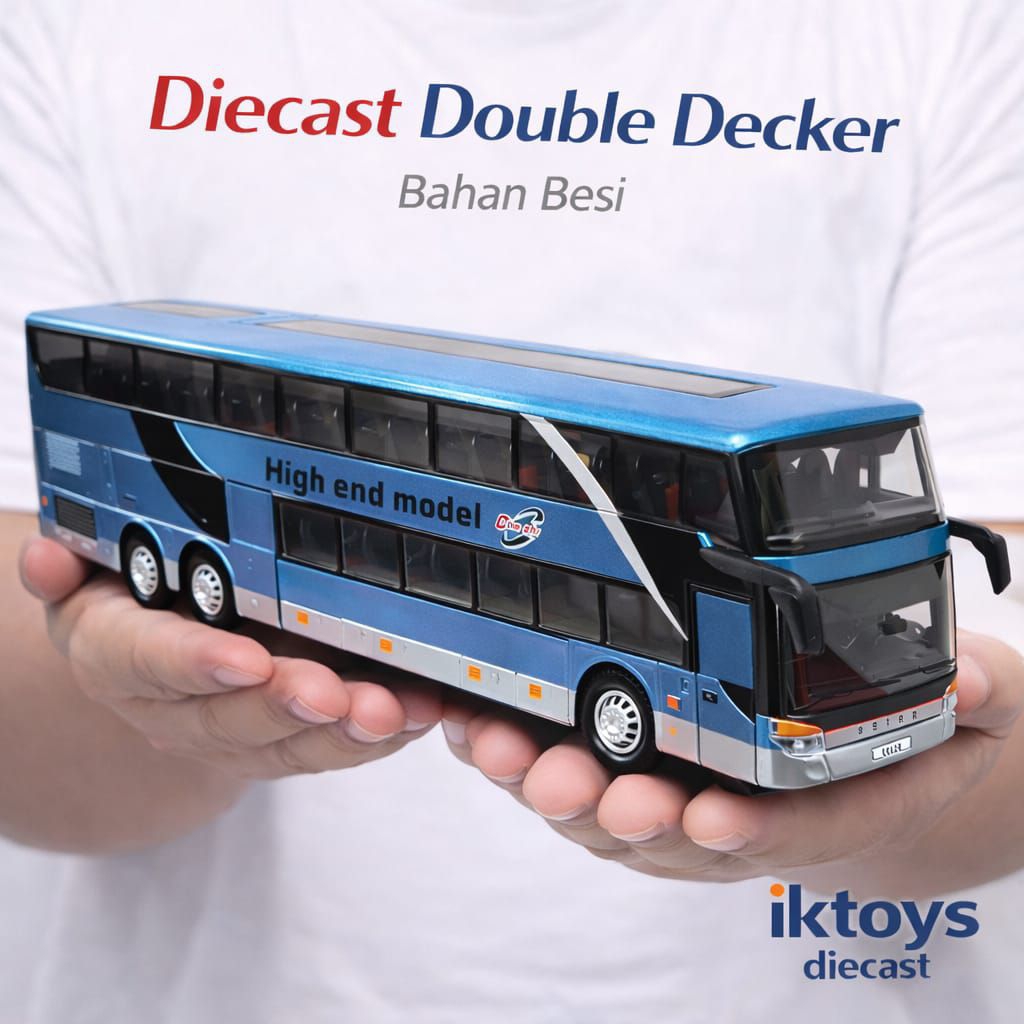 DIECAST MINIATUR BUS DOUBLE DECKER BIS TINGKAT KOTA PULL MAINAN SKALA ALLOY DETAIL BESI METAL BESAR