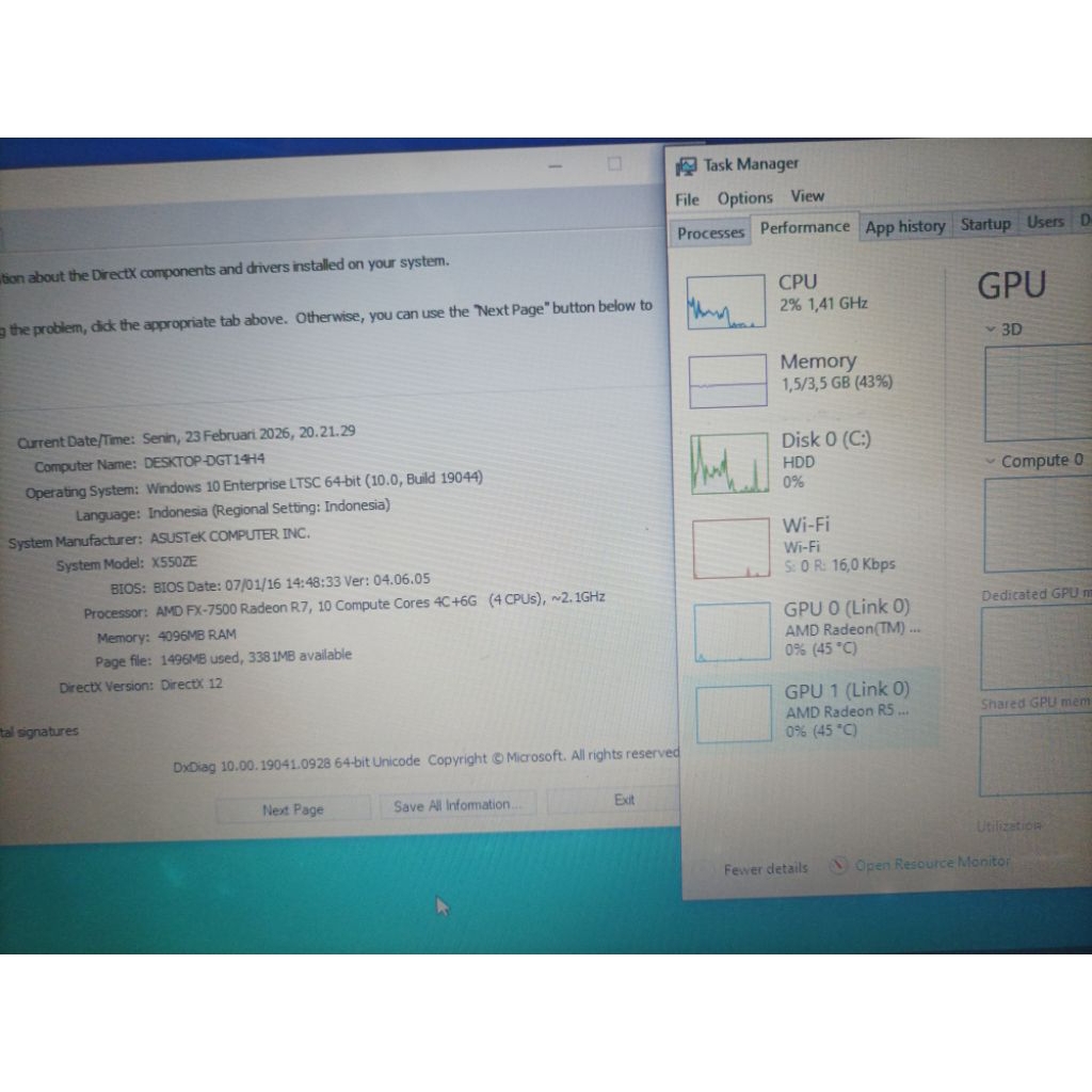 laptop asus x550ze minus