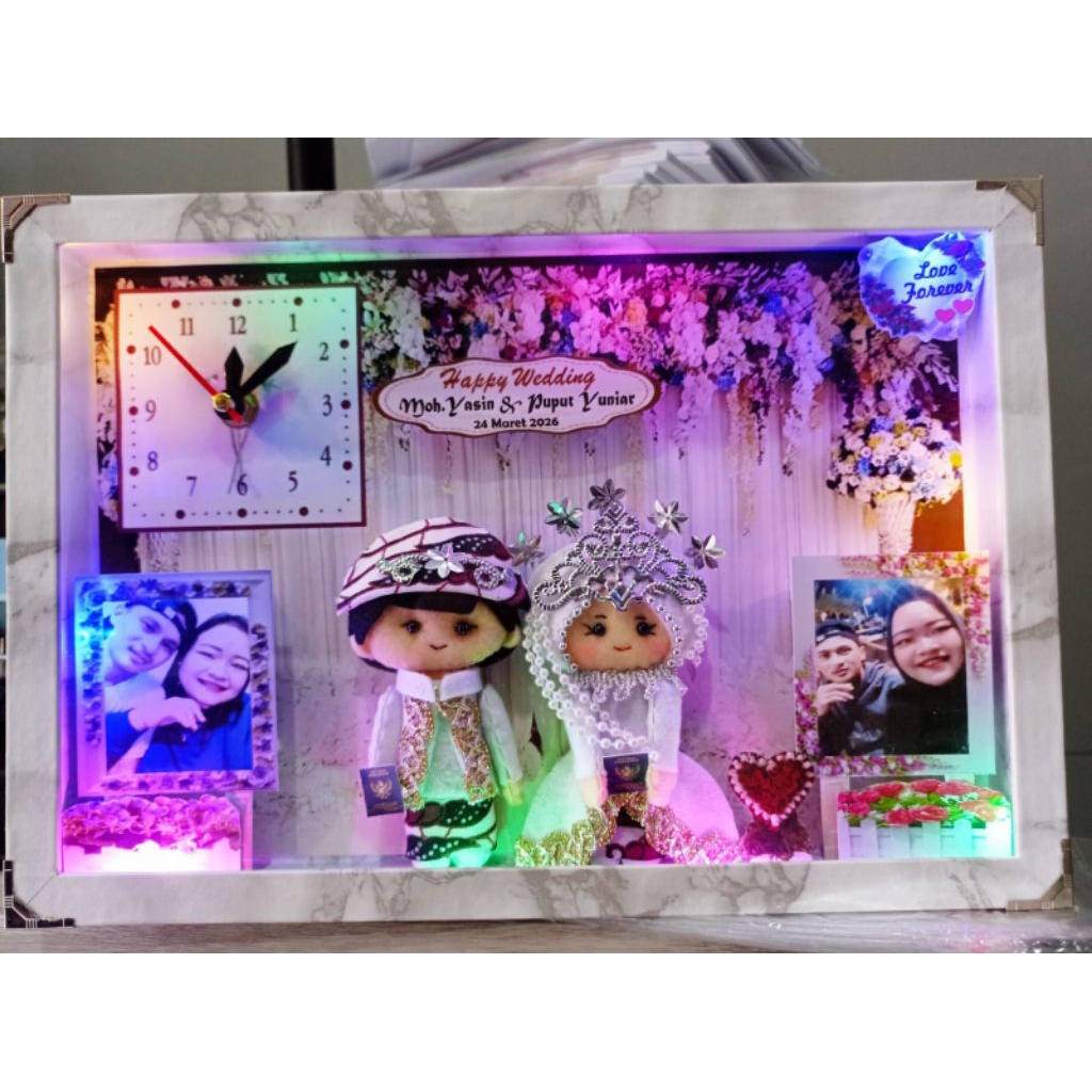 kado pernikahan box mika / box 3D / box isi boneka flanel ukuran 20x30x4 cm/box jam aktif gratis bat