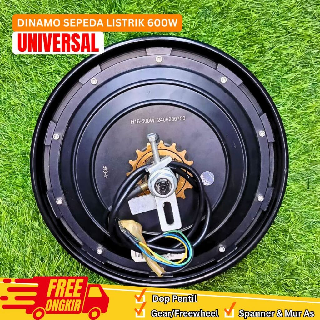 Dinamo Sepeda Listrik 600W Universal H16+ Gear Freewheel | Motor Hub 600 Watt Lengkap Mur & Spanner