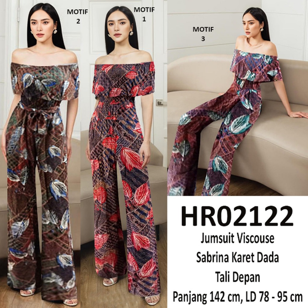 HR2122 Jamsuit Viscouse sabrina karet dada tali depan