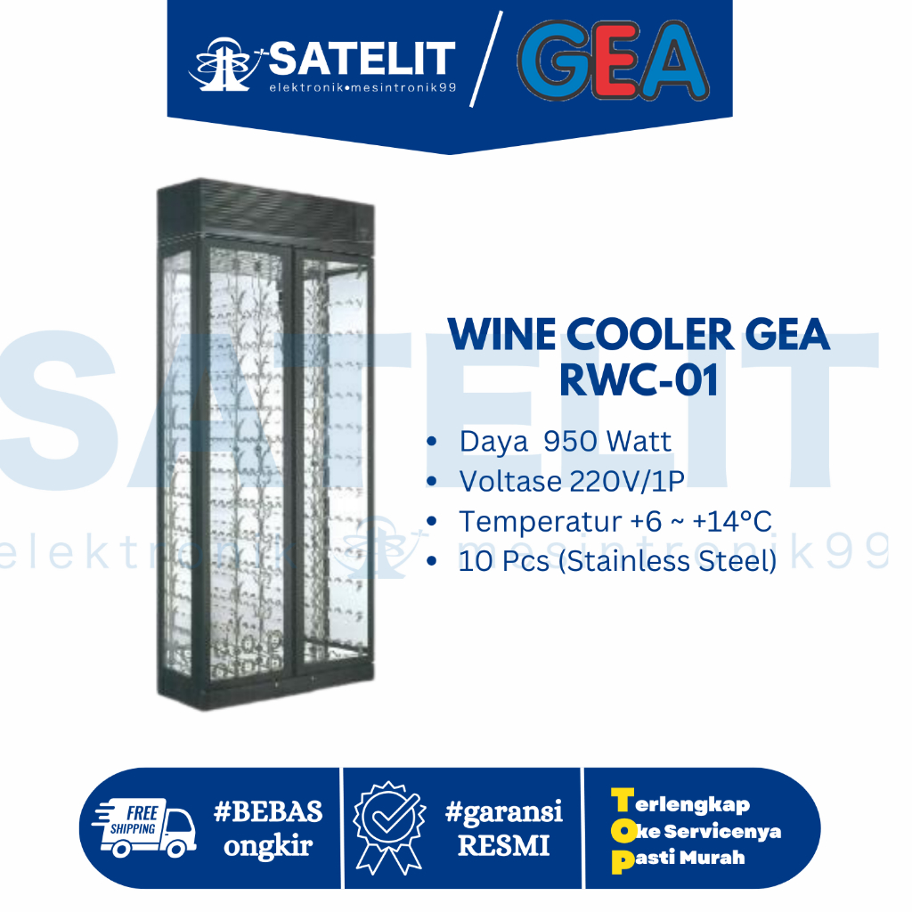 Wine Cooler GEA RWC-01 1 Rak – Kulkas Pendingin Anggur Mini | Desain Elegan Kaca Tempered | Hemat Li