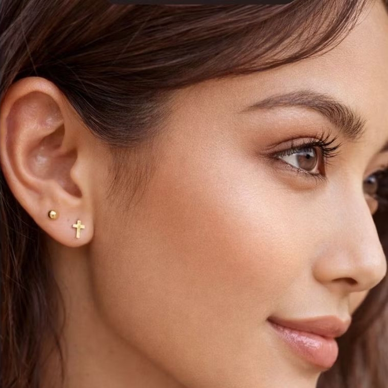 anting giwang piercing tindik telinga stainless steel lapis emas anti karat gatal medis