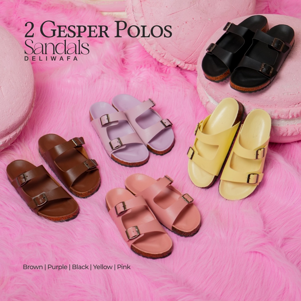 Deliwafa - Sandal 2 Gesper Polos | Sendal Fashion Wanita