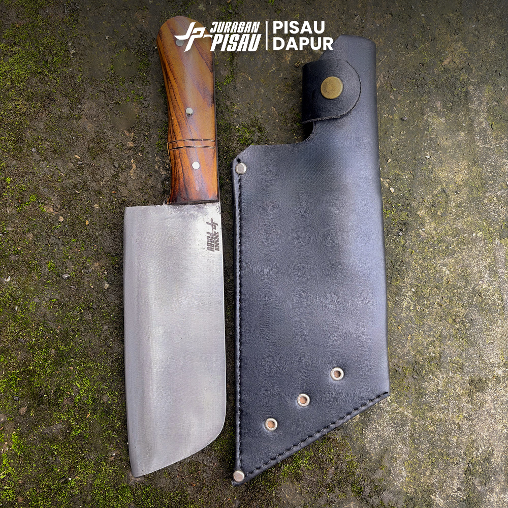 Pisau Besar Cacah Daging Tulang Bahan Baja Sup9 Sarung Kulit Premium - PDT