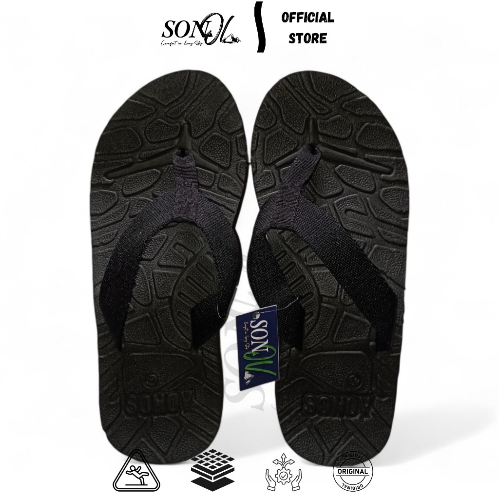 SONOV Sendal Jepit Gunung Pria Outdoor Fullblack Original
