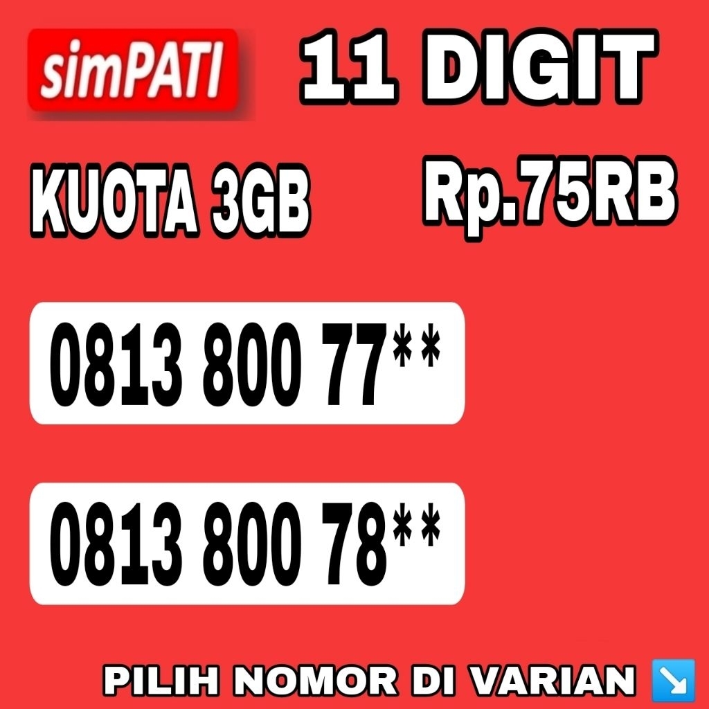 nomor cantik kartu perdana telkomsel simpati 11 digit prabayar bonus kuota 3GB support jaring 5G ter