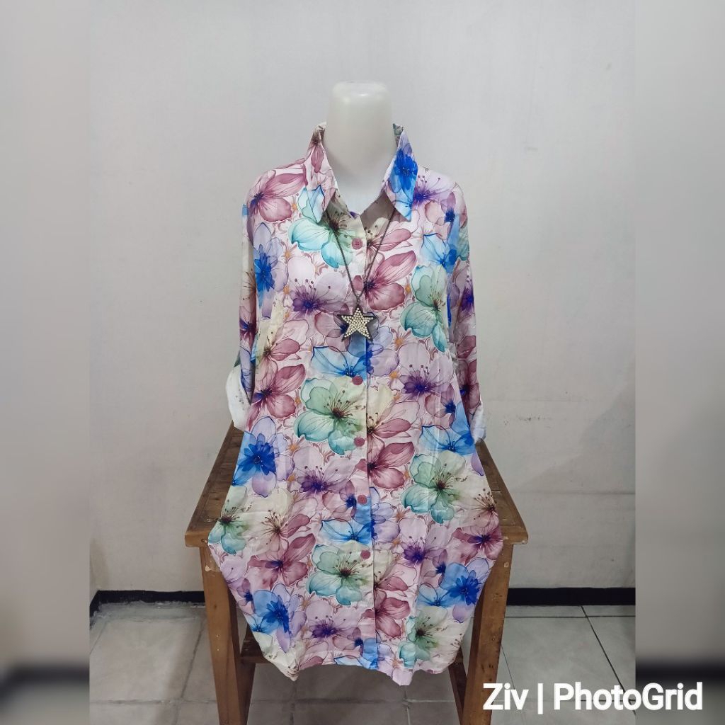 TUNIK WANITA MOTIF BUNGA KATUN RAYON T1510