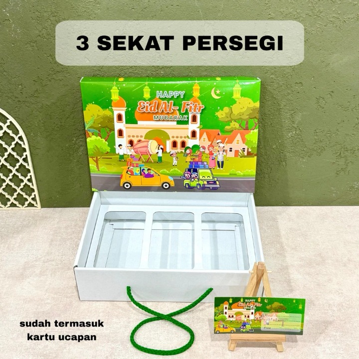 Box Kuker Lebaran Dus Kue Kering Lebaran Kotak Hampers Lebaran Dus Jinjing Lebaran 3 Sekat Persegi