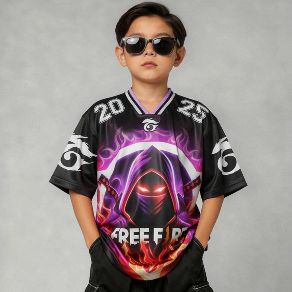 Baju FF Jersey FreeFire Oversize Anak FF Streetwear Gaming Gratis Nama