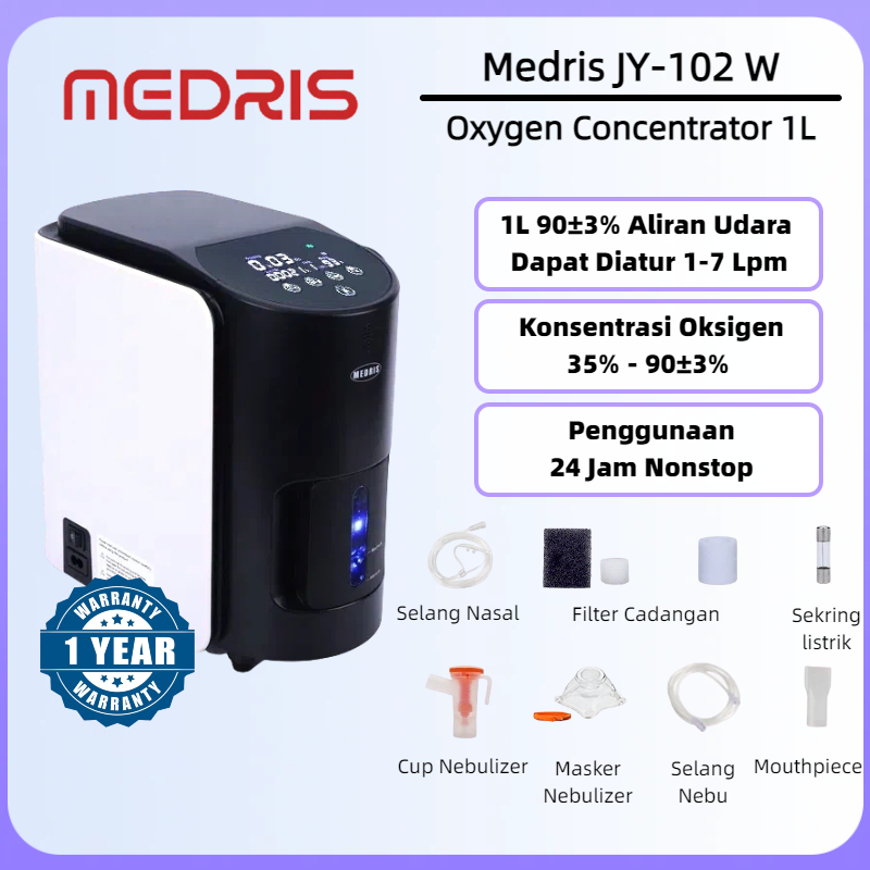 MEDRIS Oxygen Concentrator 1 Liter Rumah | JY-102W Konsentrator Oksigen Elektrik dengan Nebulizer, M