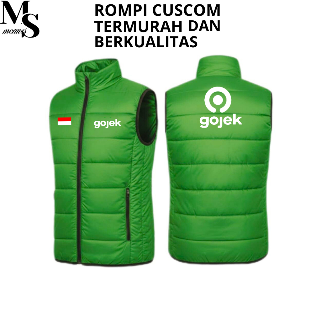 Rompi Vest Pria Wanita Taslan Polos Logo Gojek Striped Unisex S-5XL BISA REQUES & COD