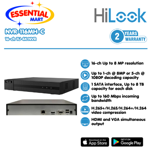 HILOOK by Hikvision NVR 16 Channel NVR-116MH-C Up To 8MP