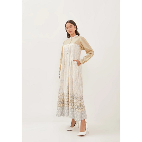 AKO Long Dress Beige Zikra Border | 13-0239