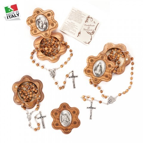 Yeraya Rosario Kayu Olive Kotak Bunga Made in Italy kalung rohani kayu olive rosario warna unik kalu