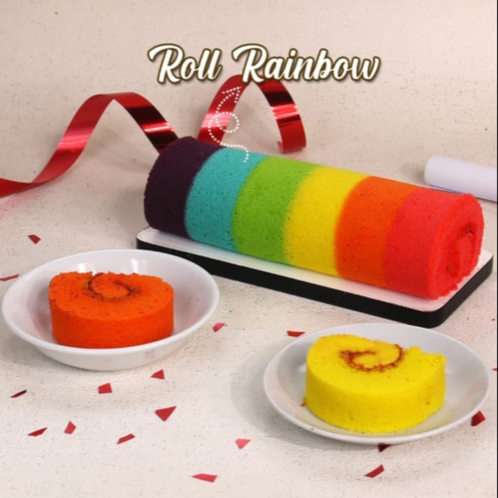Bolu gulung rol rainbow cake
