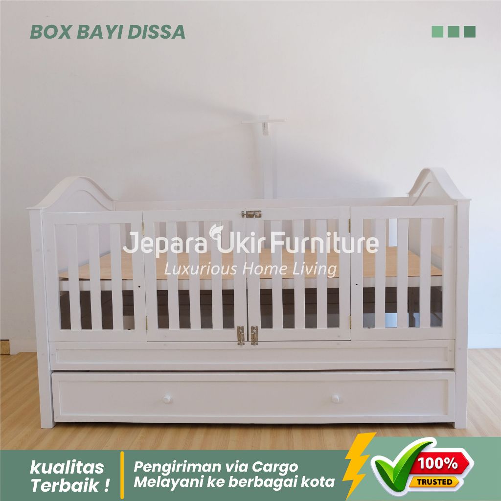 Box bayi kayu ukuran besar, Tempat tidur anak 120cm x 200cm, Kamar tidur anak dan sorong,