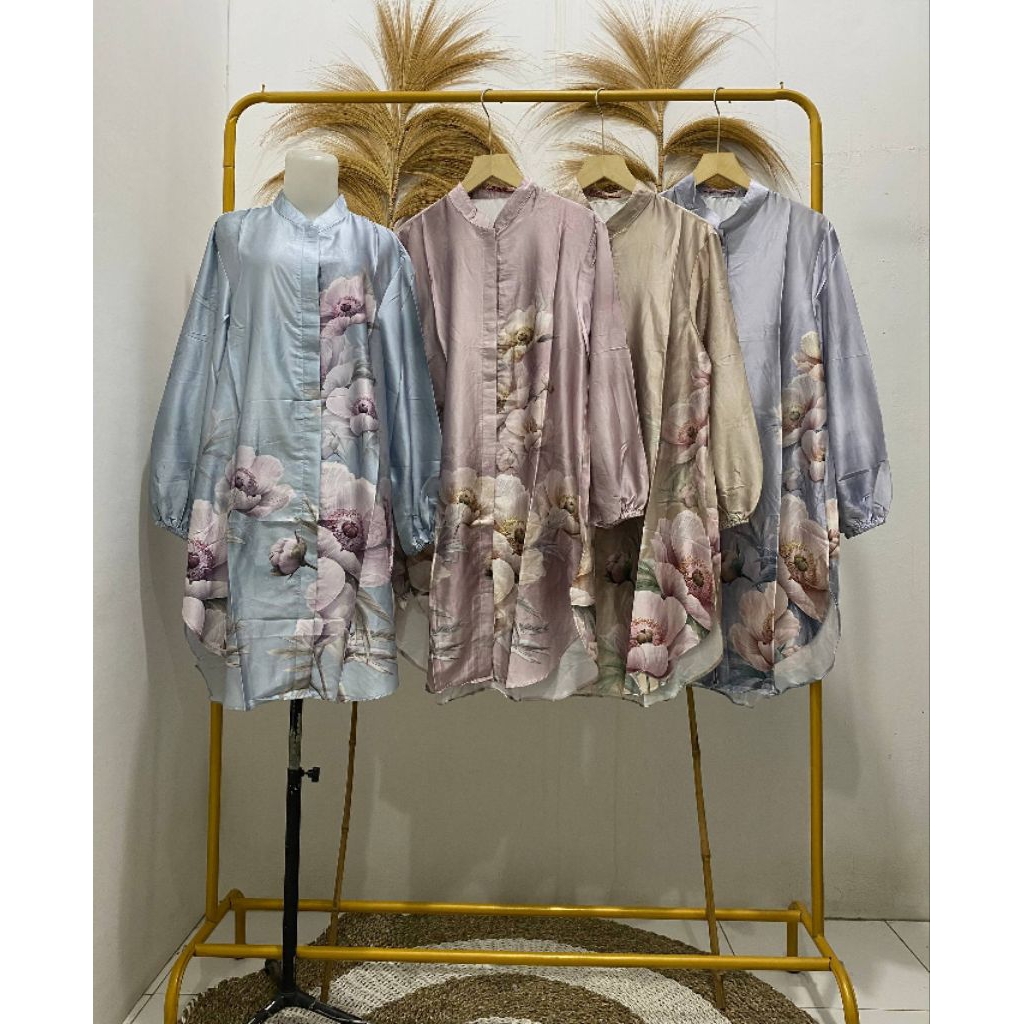 Tunik Satin Motif Premium/Tunik Terbaru/Tunik Motif /Tunik kekinian Kode 3973