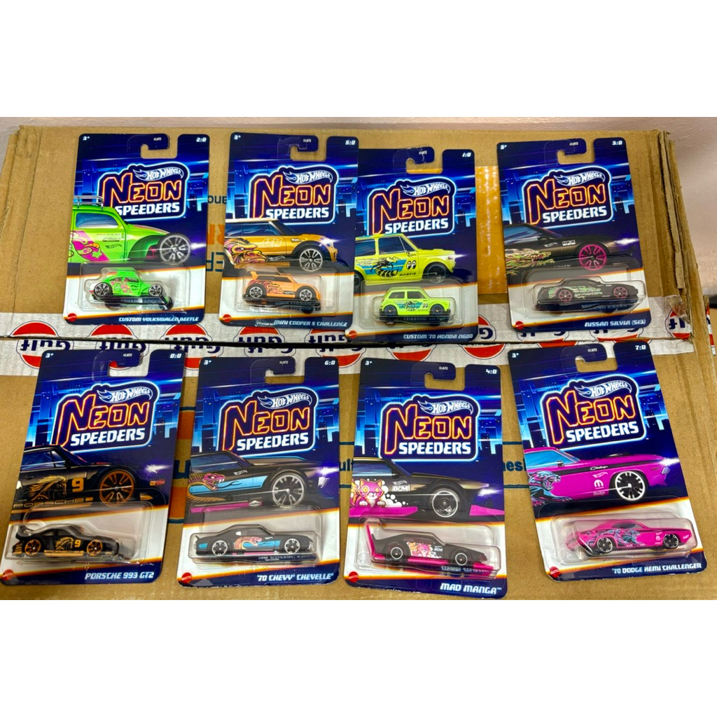 Hot Wheels Neon Speeders Mix 1 2025 Set Lengkap - Porsche 993 GT2 - 70 Dodge Hemi Challenger - Mini 