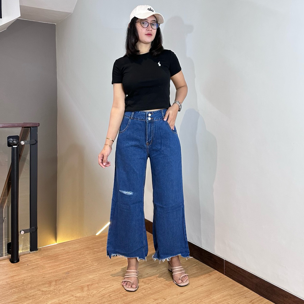Enzy Cullote Ripped || HIGHWAIST || JEANS JUMBO || JEANS BIGSIZE || CELANA JEANS JUMBO WANITA || JEA