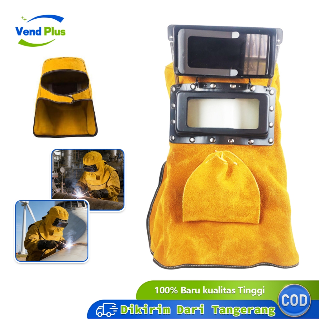 Topeng Las Kulit Sapi Kedok Las Welding Mask Kap Las Welding Dengan Lubang Bernafas Full Wajah