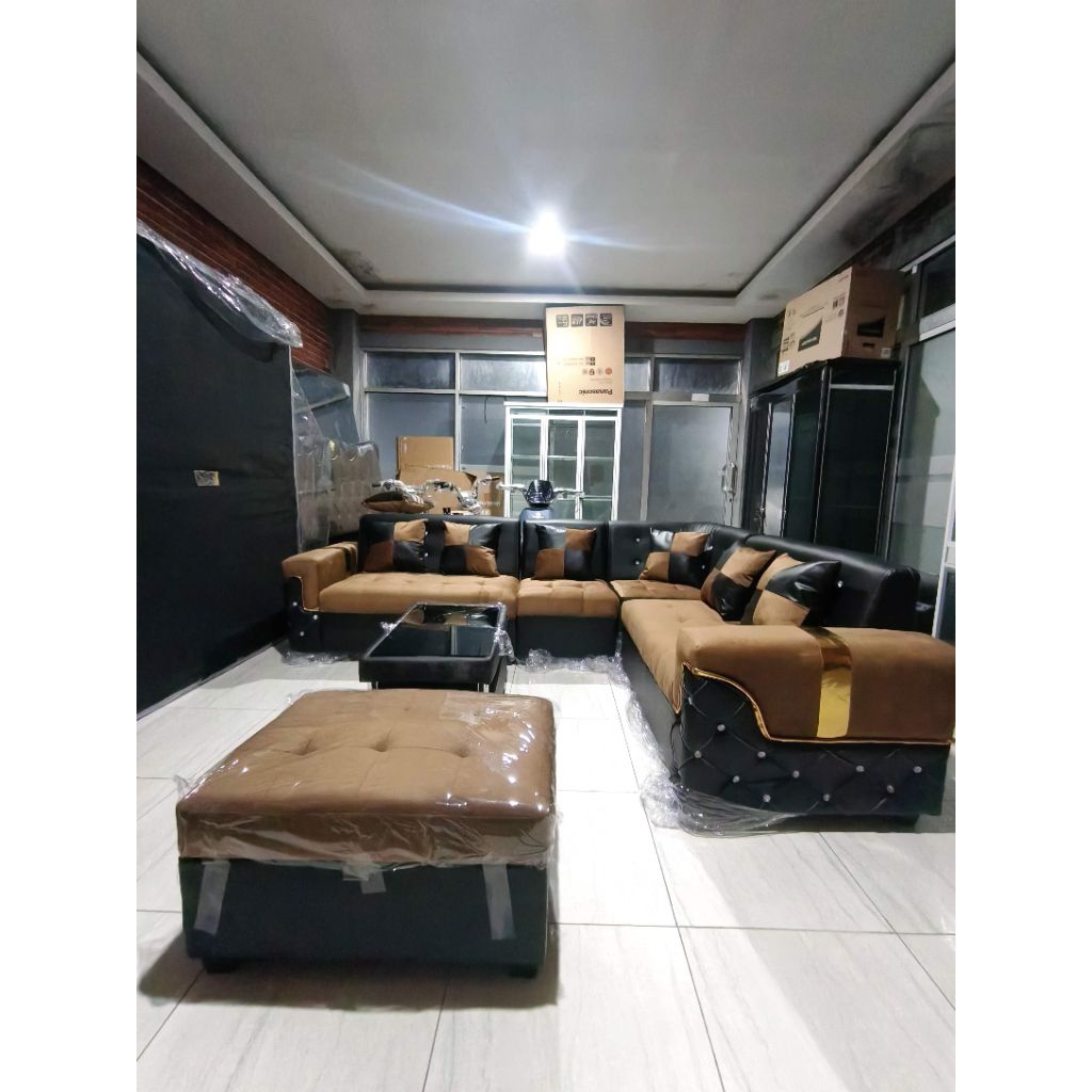 Sofa sudut Ruangan Estetik | Sofa Sudut Davinci| Sofa Sudut Luxuary