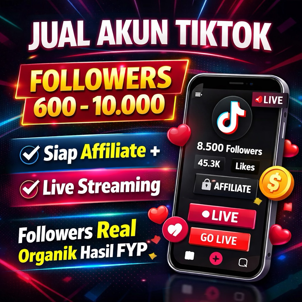 AKUN TIKTOK FOLLOWER 600 - 10K BISA TERIMA AFFILIATE DAN LIVESTREAMING