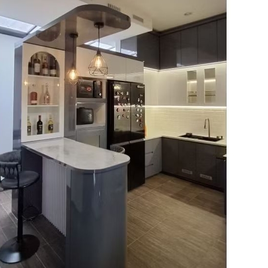 kitchen set minimalis custome hpl, kitchen set dan meja bar