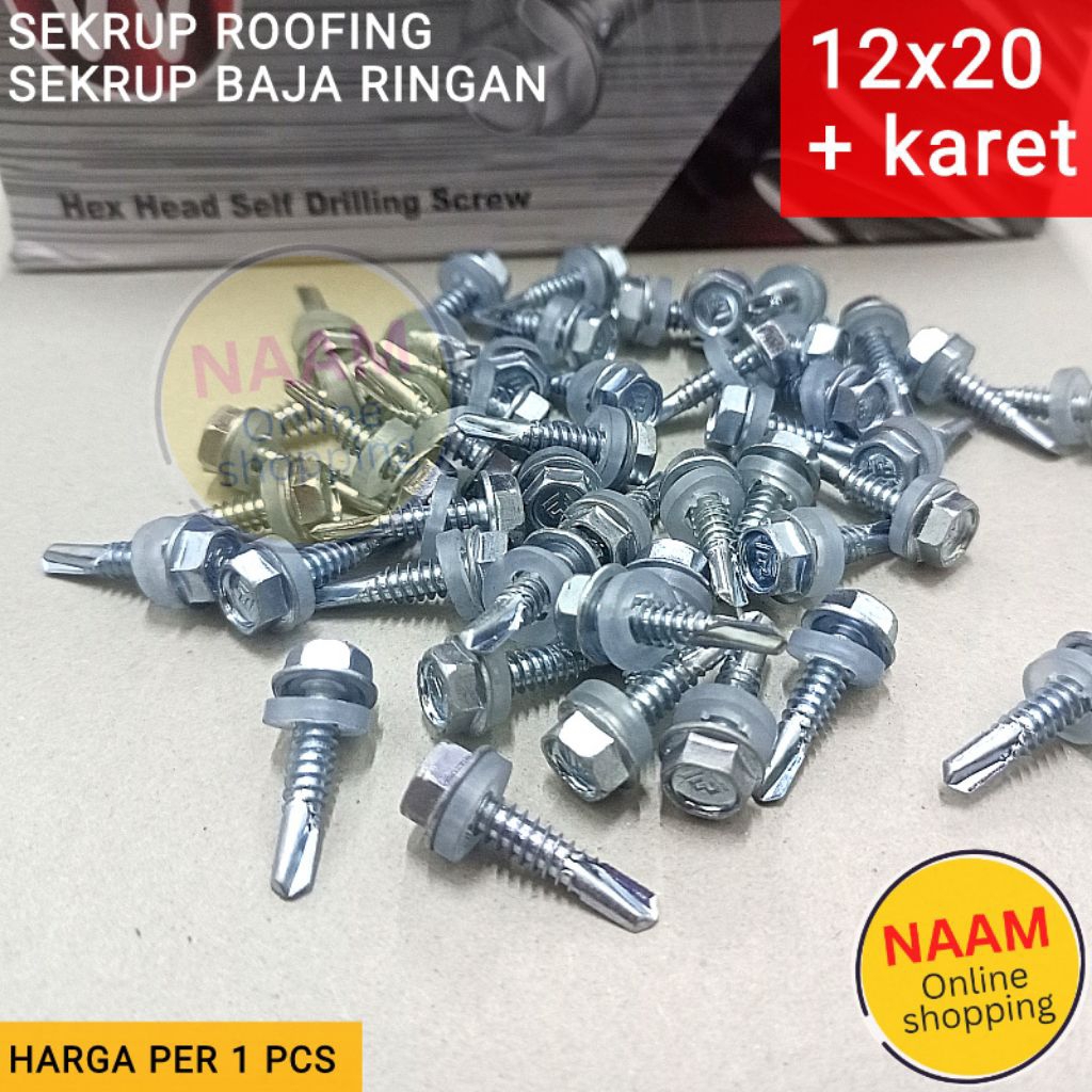 (12X20) BAUT ROOFING PENDEK / SEKRUP ROOFING 12X20 PANJANG 2CM - BAUT SKRUP ATAP BAJA RINGAN / SEKRU