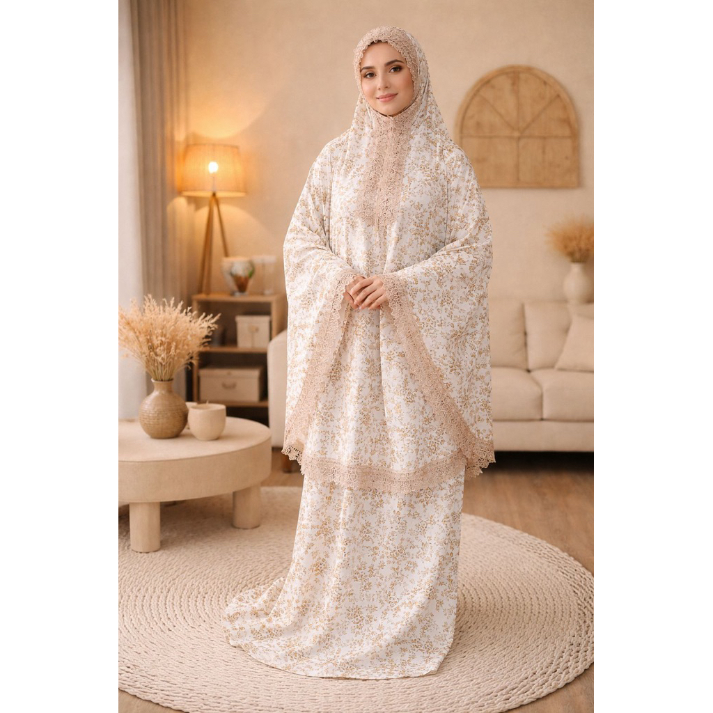 Mukena Dewasa Travel Katun Motif free Tas Pouch