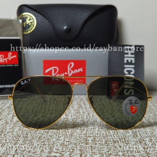 Kacamata Rayban Aviator RB3025 001/58 58 Gold Lens Green Polarized Original