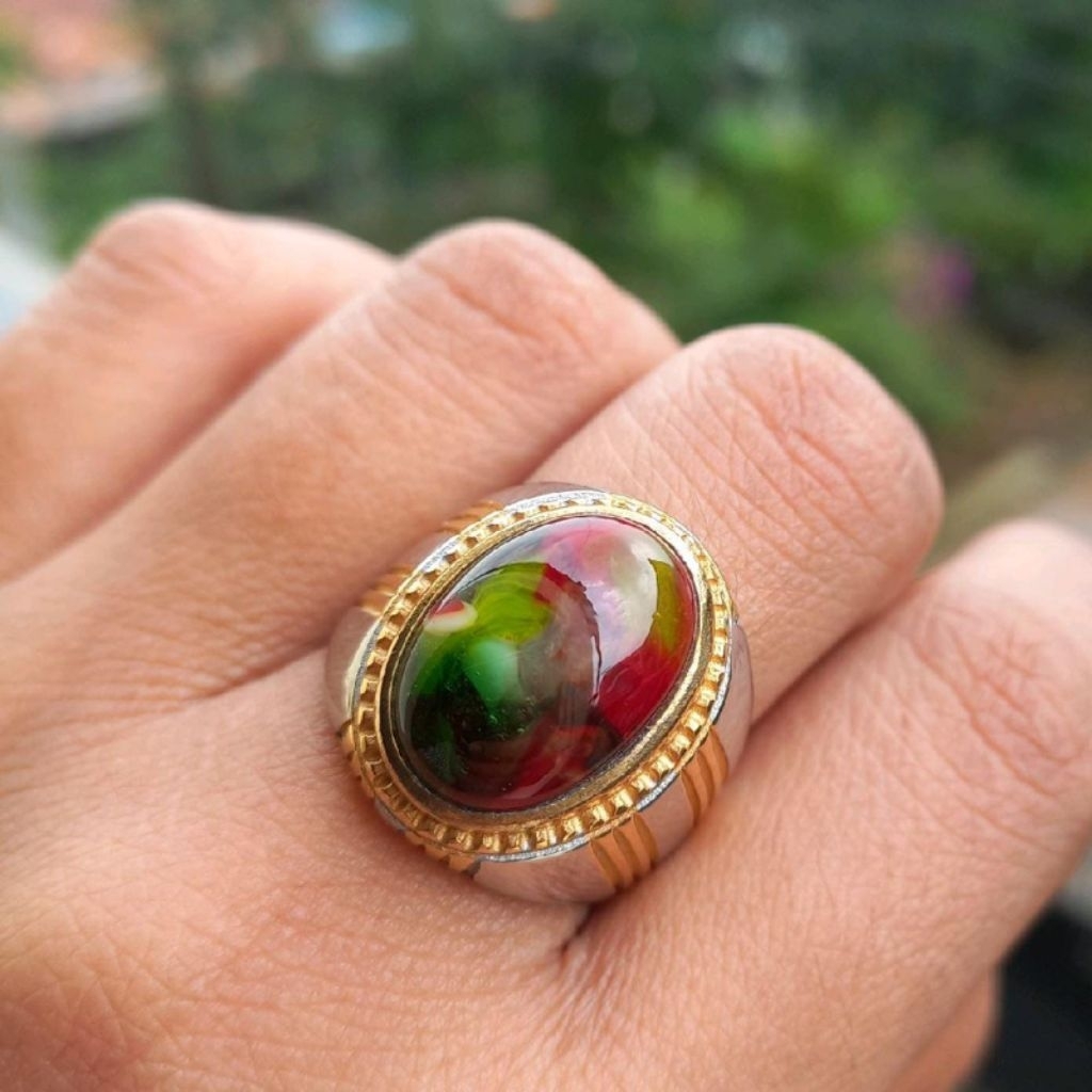 Cincin Batu Natural Pancawarna Ring Titanium Super mewah