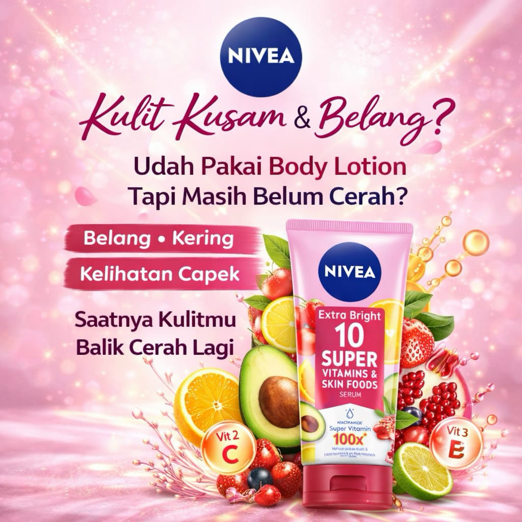 NIVEA Extra Bright 10 Super Vitamins Body Serum Pemutih Badan Lotion Nivea Original