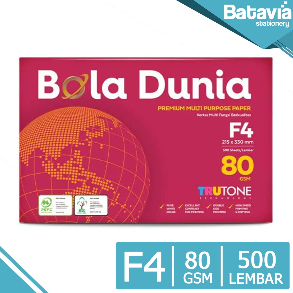 Kertas HVS F4 80 GSM Bola Dunia 1 Rim / 500 Lembar