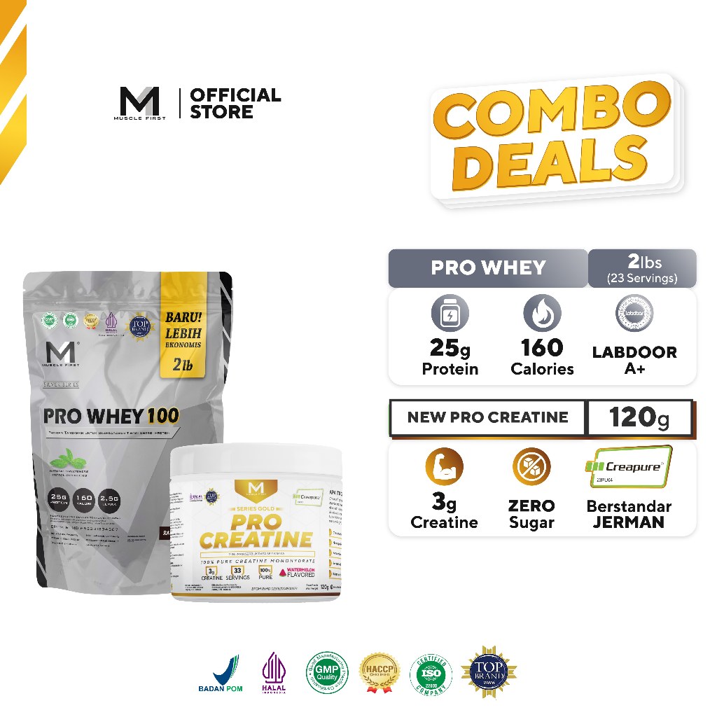 [BUNDLE] MUSCLE FIRST Pro Whey 100 2lbs + New Pro Creatine Creapure 120gr - Suplemen Fitness