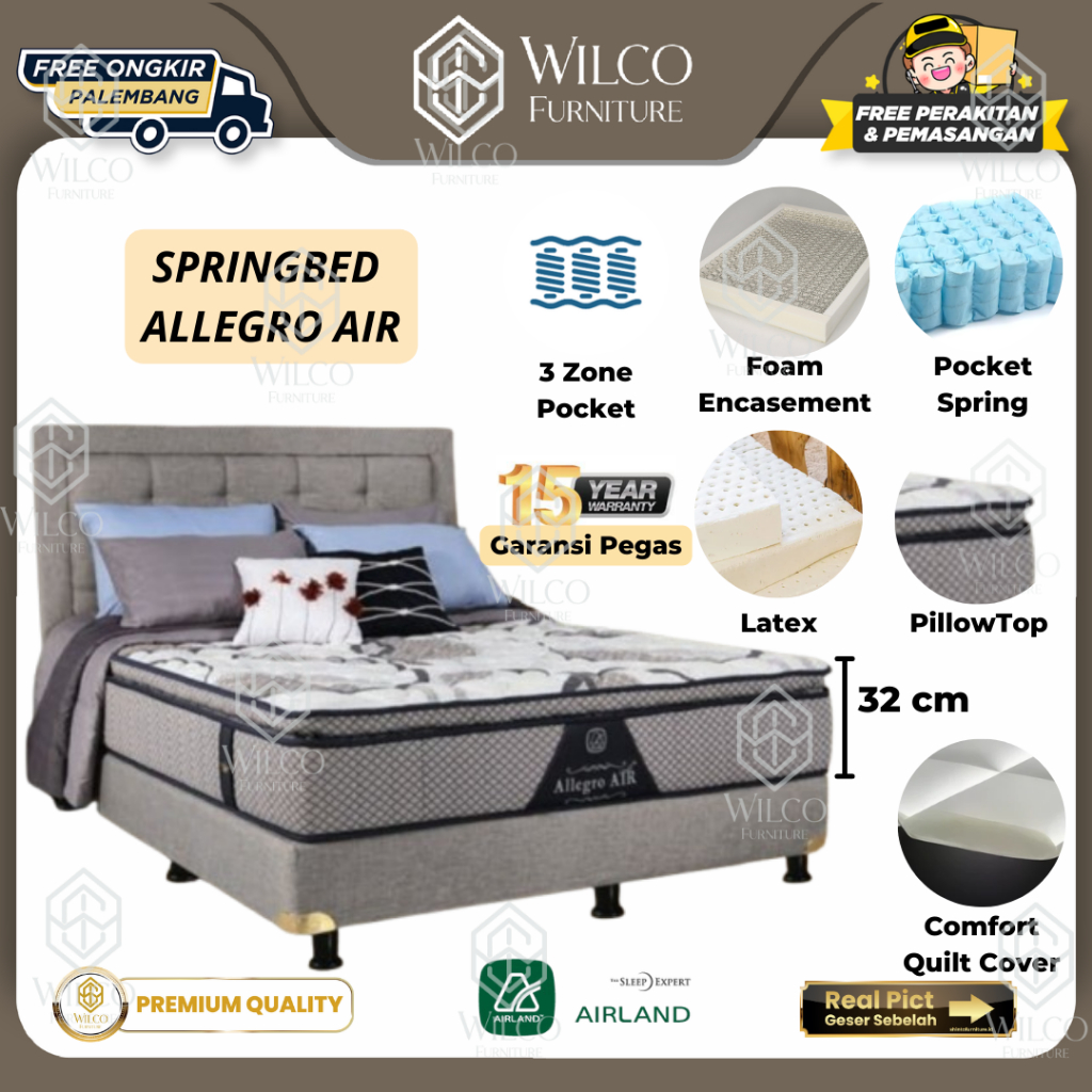 Kasur Springbed Airland Allegro AIR / Matras Latex PillowTop 34 Cm - 90x200, Matras Aja