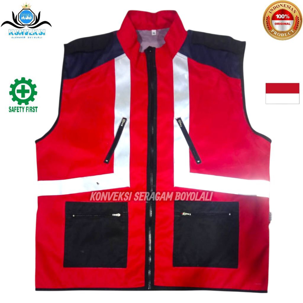 SAFETY VEST MERAH KOMBINASI HITAM /ROMPI HSE /ROMPI SAFETY
