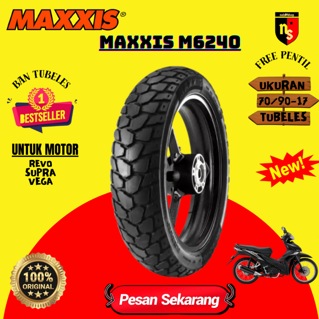 Maxxis Dual Purpose 70/90-17 Ban Motor Semi Trail Ring 17 Tubeless Gratis Pentil
