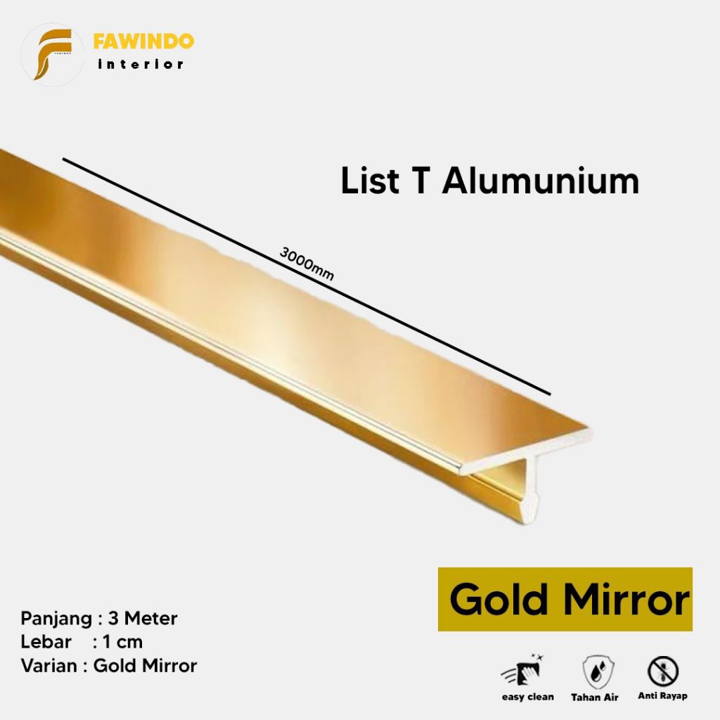 Lis T Aluminium 3 Meter / Lis Sambungan wallboard / Lis Gold dan Black Aluminium / Pemasangan mudah