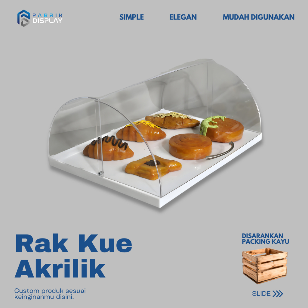 Etalase Akrilik Setengah Lingkaran untuk Pajangan Kue dan Roti, 40x36x21 cm