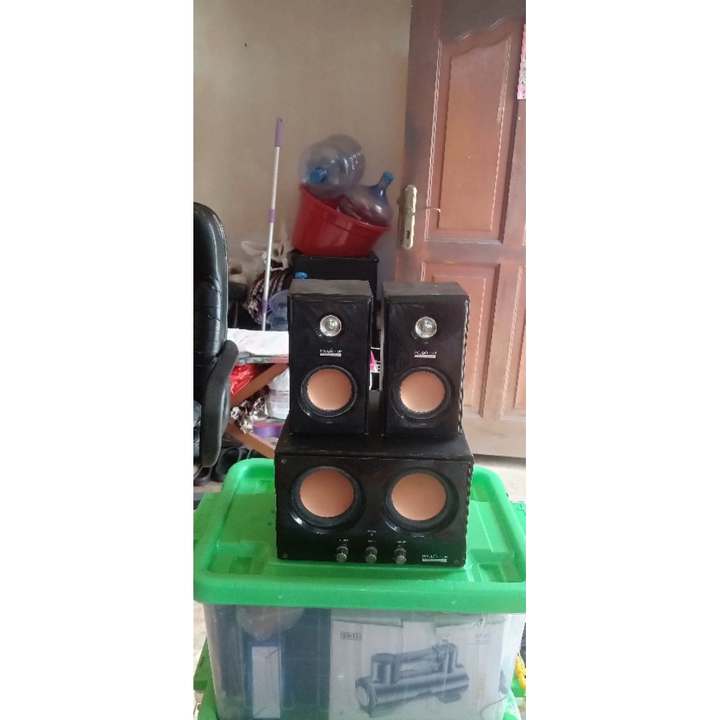 Speaker subwoofer 4inch aktif power up 2.1ch multimedia speaker system SPU-0348 dan satelit 3inch pa