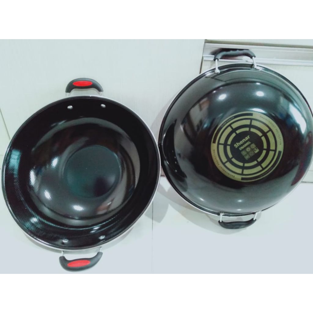 WAJAN KUPING ENAMEL, WAJAN STEANLESS HITAM ENAMEL 32 cm WAJAN ANTI LENGKET