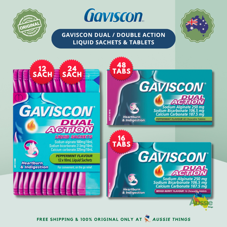 Exp 02/2027 GAVISCON Dual Action Tablet Liquid Mengurangi Asam Lambung Berry Peppermint 12x10ml 24x1