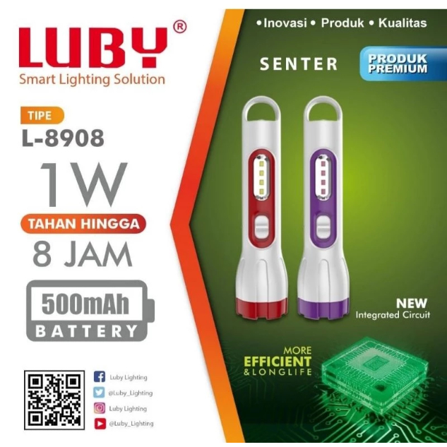 Senter Tangan LED COB Senter Baterai Charge Luby L-8908
