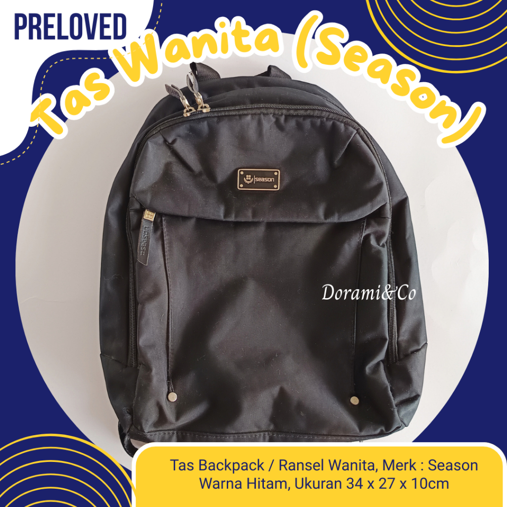 Tas Backpack Ransel Punggung Bag Laptop Notebook Season Hitam Black Wanita Cewek Preloved