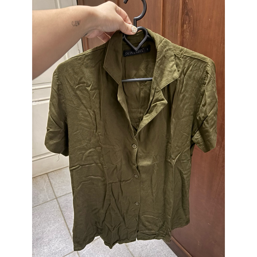 PL Blouse Kemeja Lengan Pendek Wanita Army