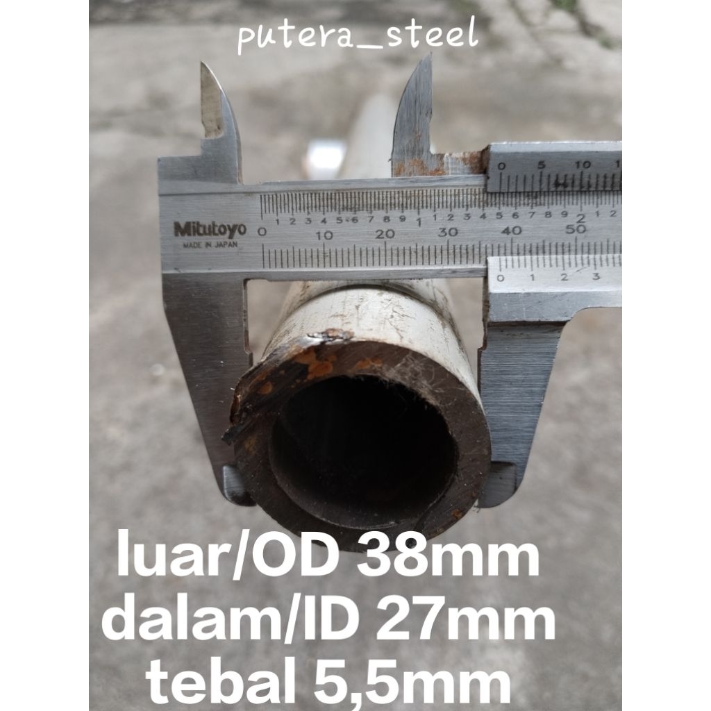 pipa besi seamles luar/OD 38mm dalam/ID 27mm tebal 5mm ukuran 10-100cm