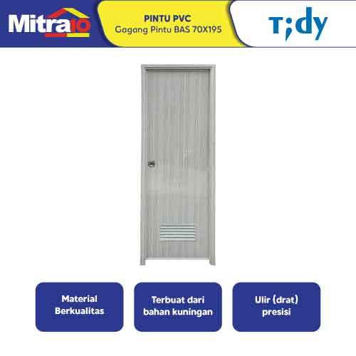 Pintu PVC Bukaan Kanan/Kiri dengan Gagang Pintu BAS 70X195 Cm Grey Tidy - Proteksi Ganda Extra Bubbl